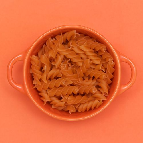 Directly above shot of pasta in bowl on table