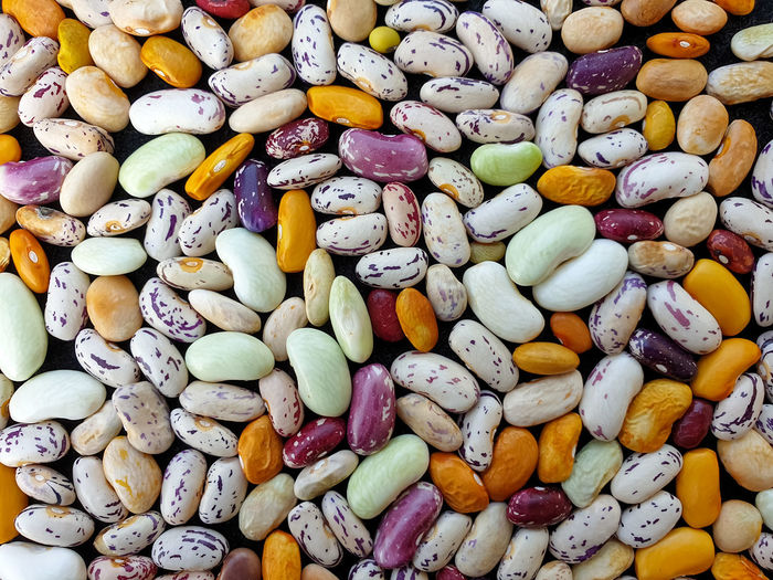 High angle full frame shot of multicolored kidney beans for sale in market