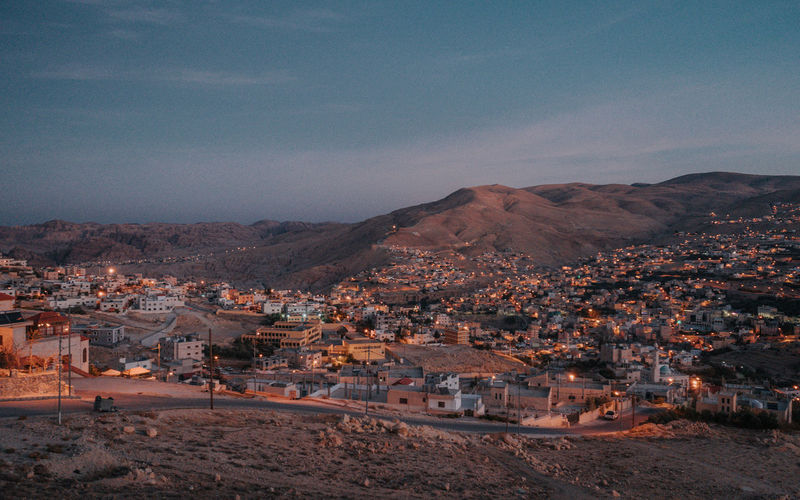 High angle shot of townscape against sky
