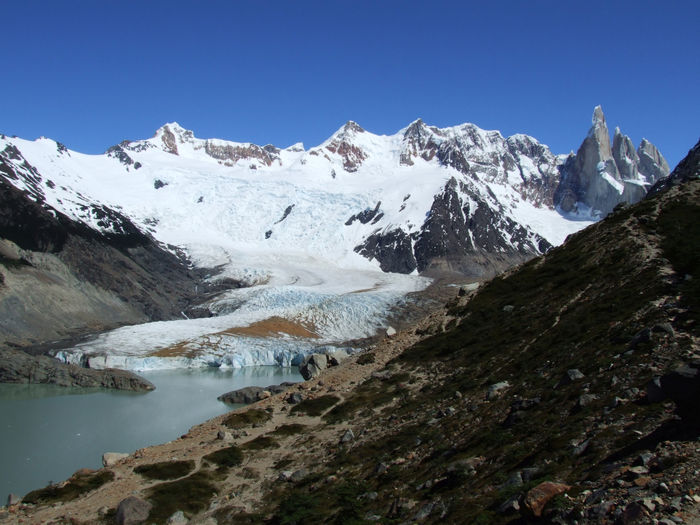 Cerro torre mountain range with glaciers and glacier lake