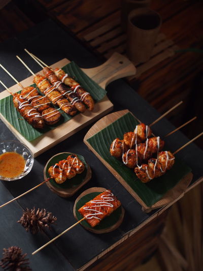 High angle view of food on table