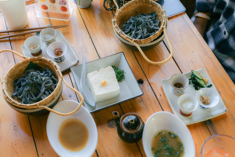 High angle view of food on table