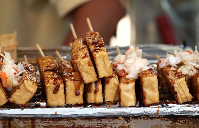Close-up of deep fried tofu
