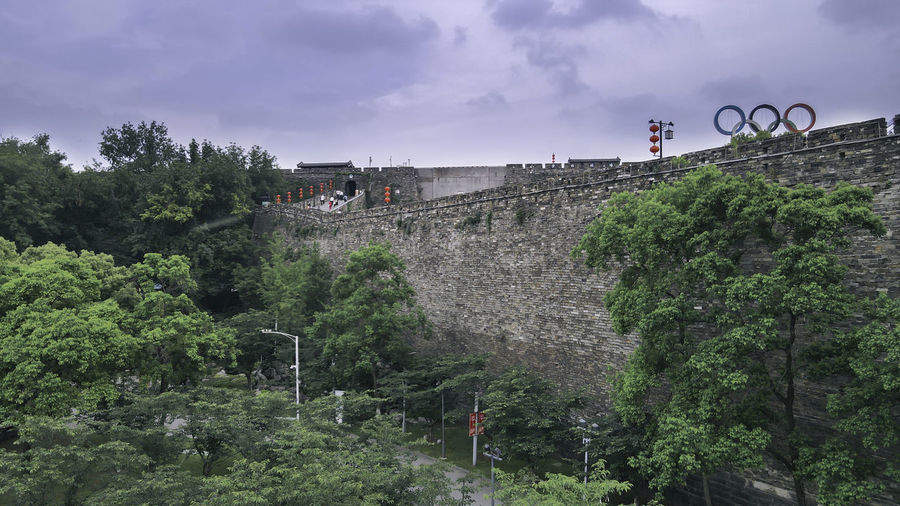 Panoramic view of bridge and plants against sky