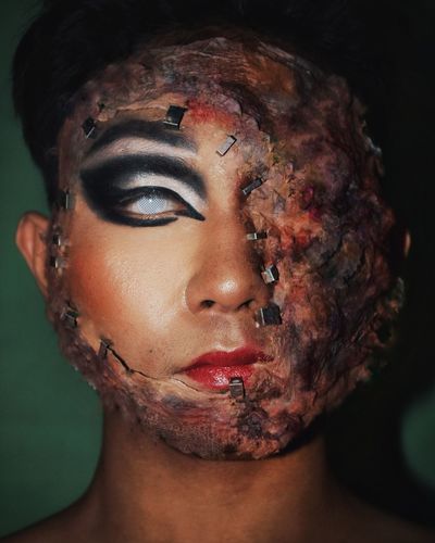 Digital composite image of man with messy face