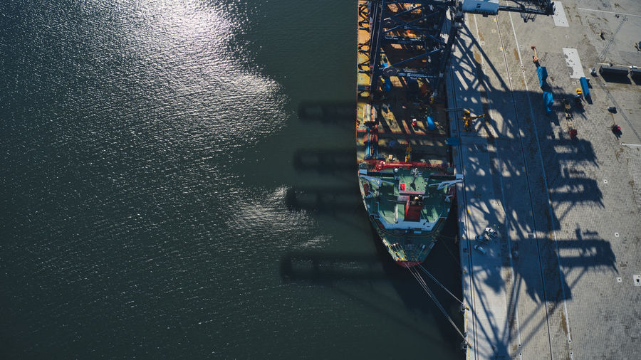 High angle view of ship over sea