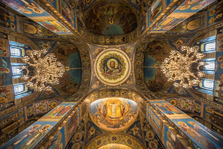 Low angle view of ornate ceiling in historic building