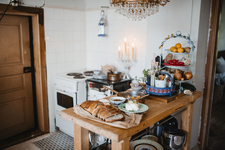View of kitchen with food on table
