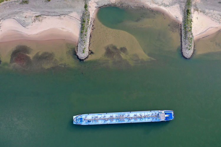 Aerial view of ship in sea