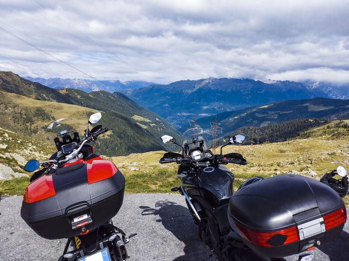 Motorbike tour scene in the italian alps