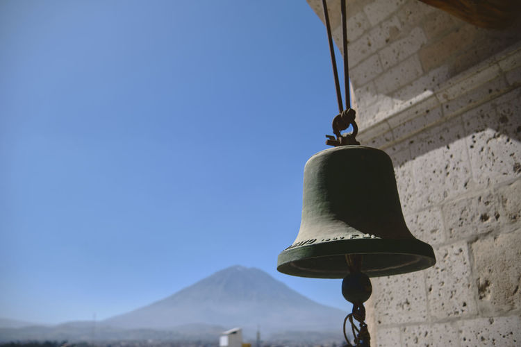 Arequipa, peru, bell in steeple on top of the cathedral main church at the morning