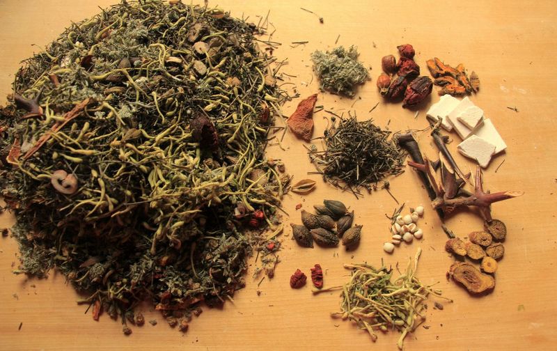 Close-up of dried plants on table