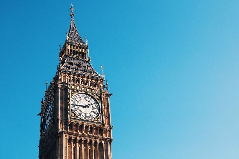 Low angle view of big ben against clear sky