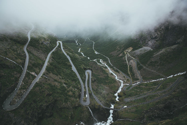 High angle view of road on mountains