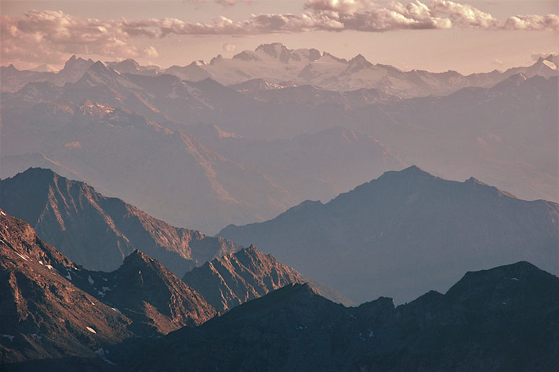 Scenic view of mountains against sky during sunset, with gran paradiso group on the background 
