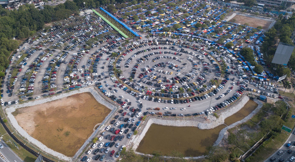 High angle view of cars parked in parking lot