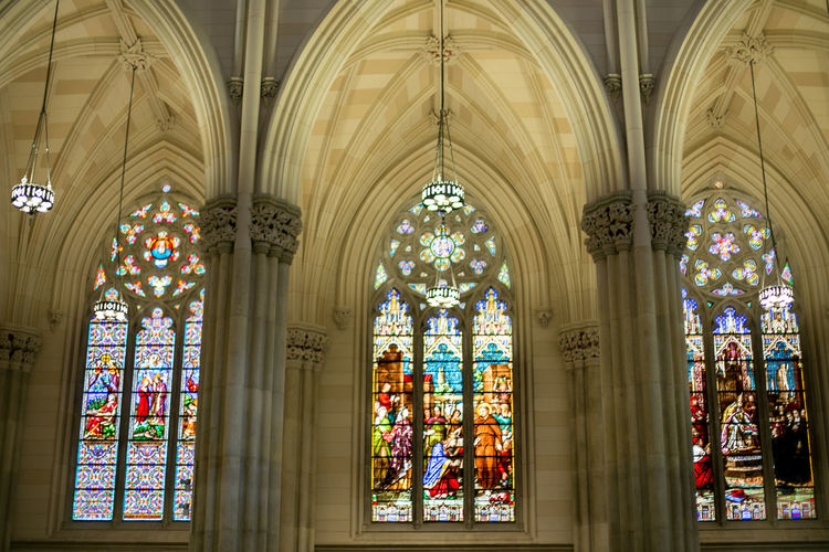 Stained glass windows in church