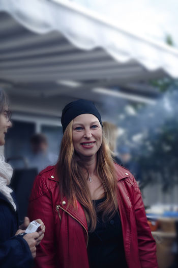 Portrait of smiling woman during winter
