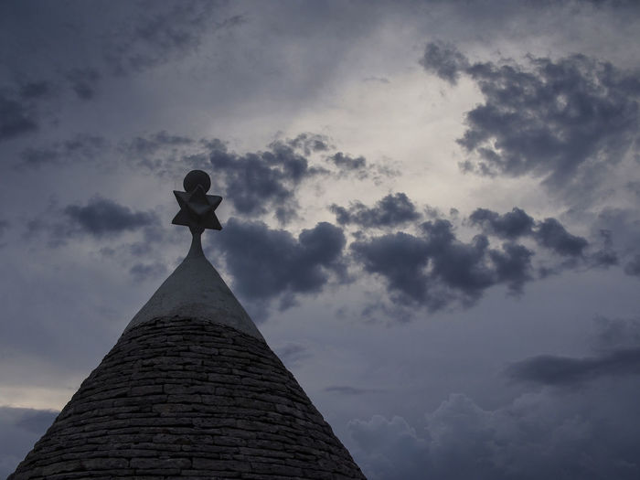 Low angle view of silhouette building against sky