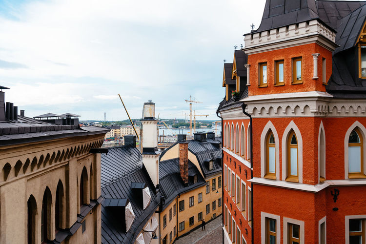 Low angle view of buildings in city of stockholm