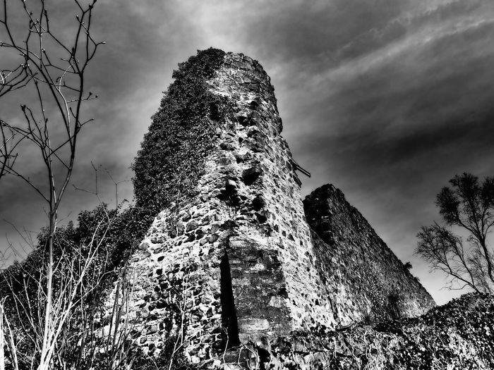 Low angle view of historical building against cloudy sky