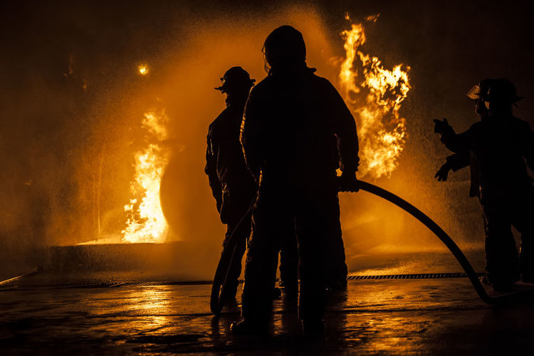 Firefighters at night