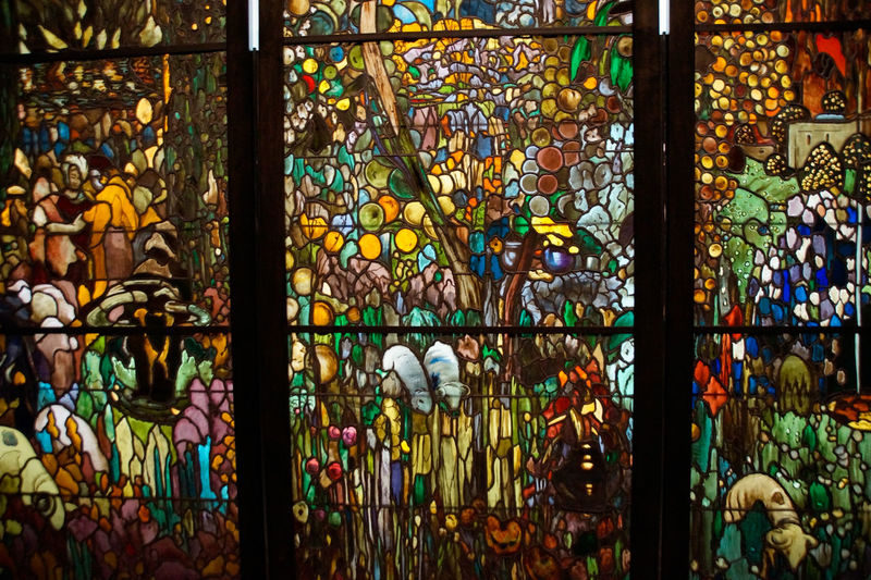 Close-up of multi colored glass window of building, sagrada familia, barcelona 