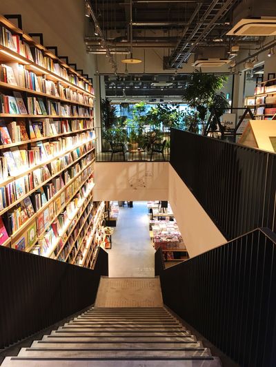 High angle view of bookstore in shopping mall