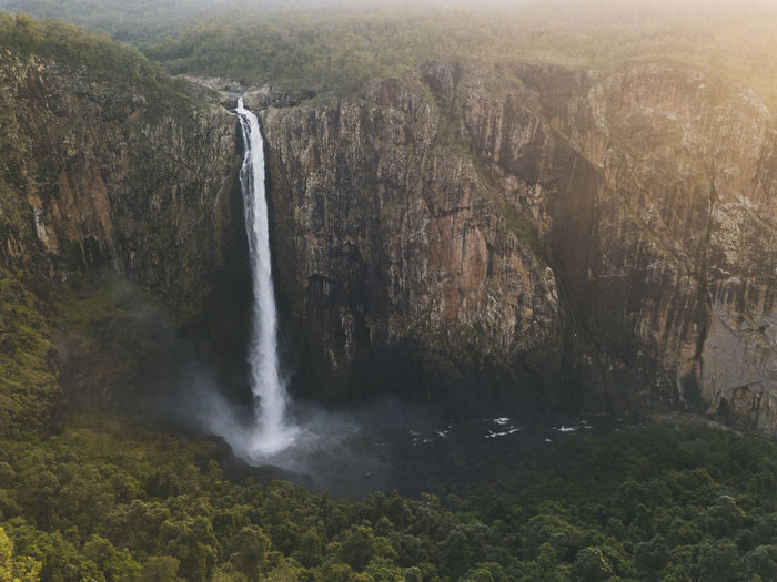 Aerial view of wallaman falls in girringun national park, queensland, australia.