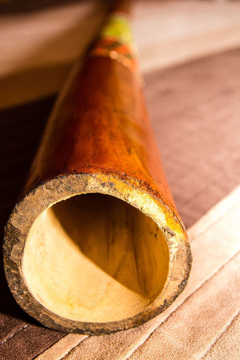 High angle view of didgeridoo on table