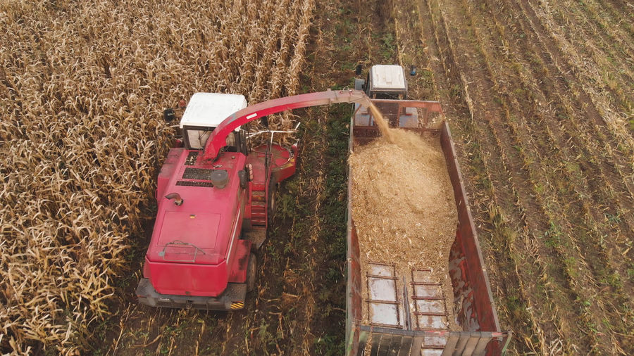 High angle view of machinery on field