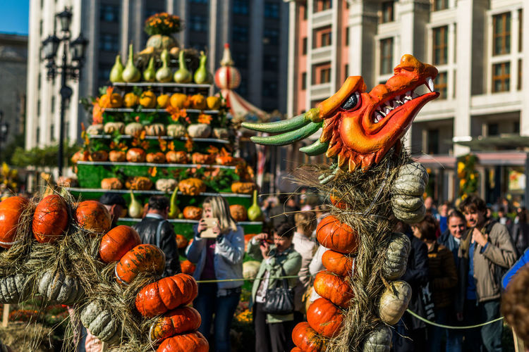 Dragon made with pumpkins during chinese new year