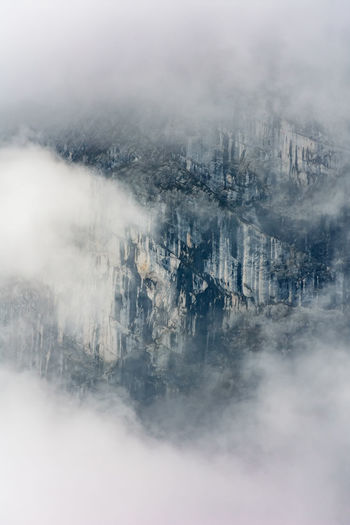 High angle view of cityscape during foggy weather