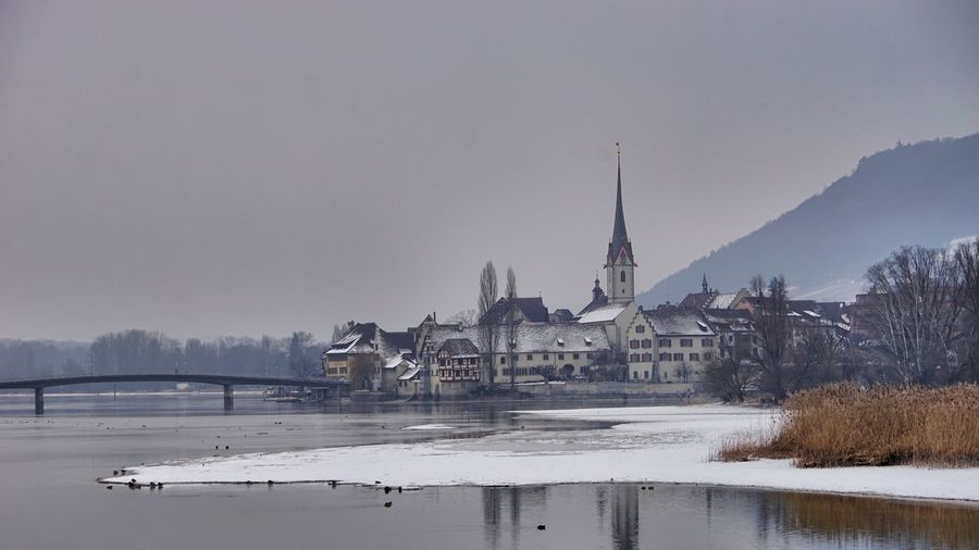 View of old buildings during winter