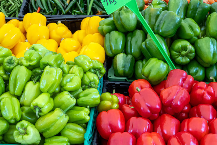 Colorful bell peppers for sale at a market