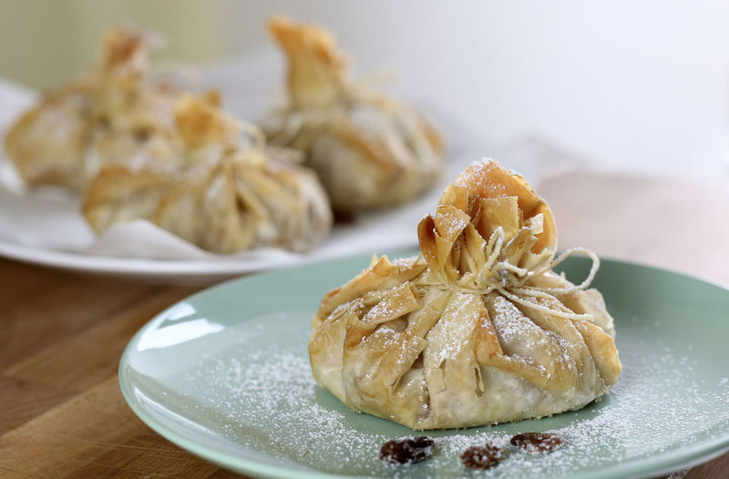 Phyllo pastry strudel with apple filling