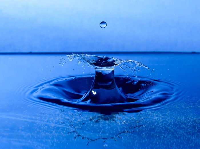 Close-up of splash crown against blue background