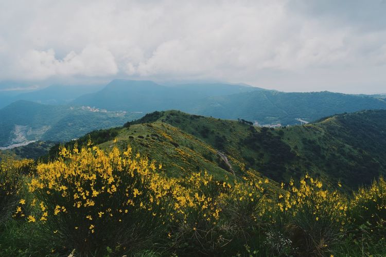 Scenic view of mountains against sky