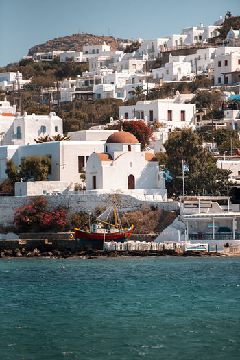 Mykonos is an greek island in the cyclades group in the aegean sea greece