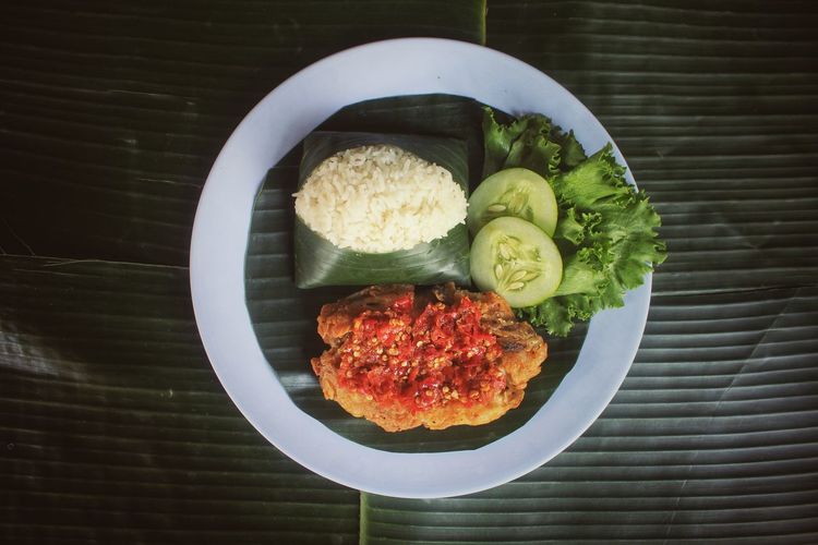 High angle view of breakfast served on table