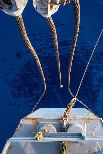High angle view of ship sailing in sea