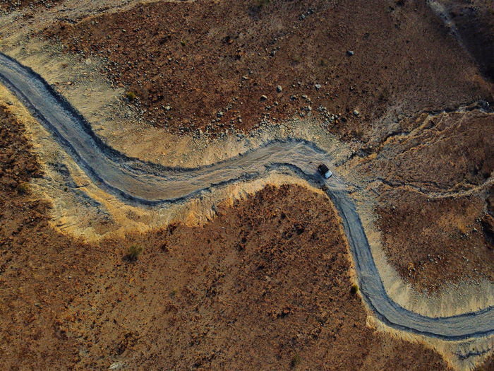 High angle view of land on road