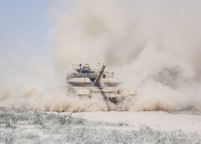 Armored tank at desert