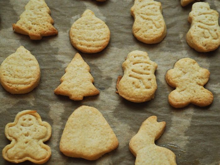 High angle view of cookies