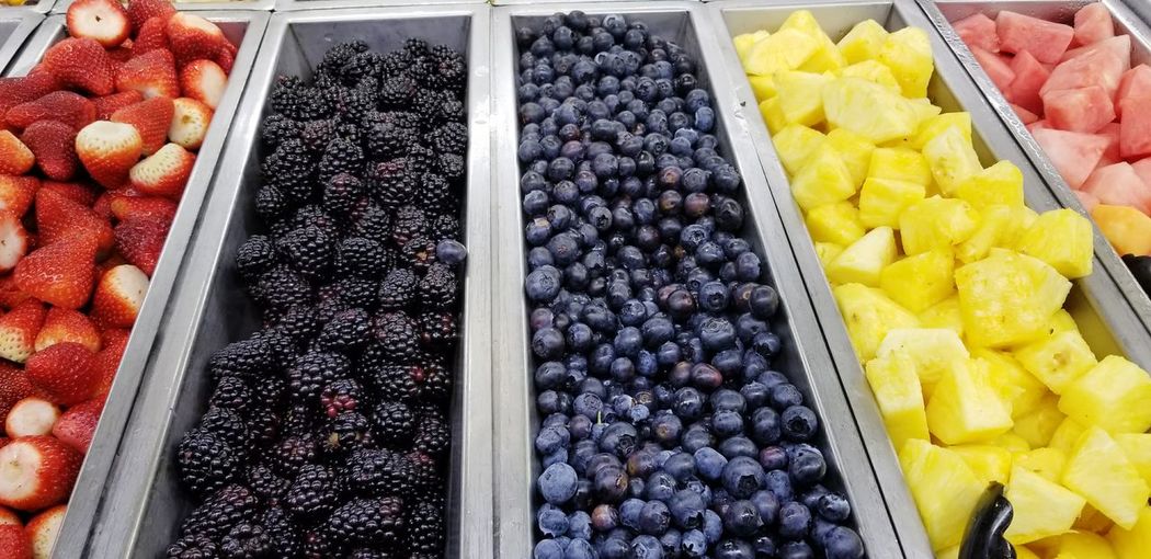 High angle view of fruits in tray