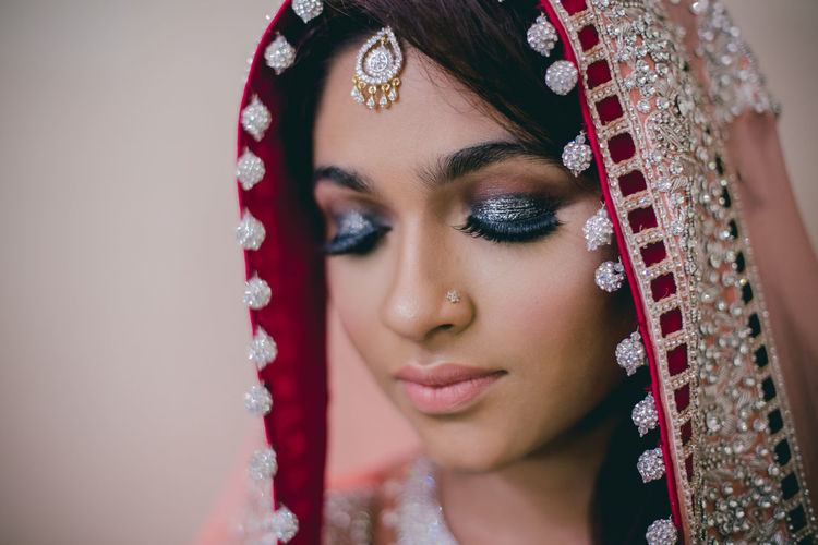 Close-up of beautiful woman wearing sari