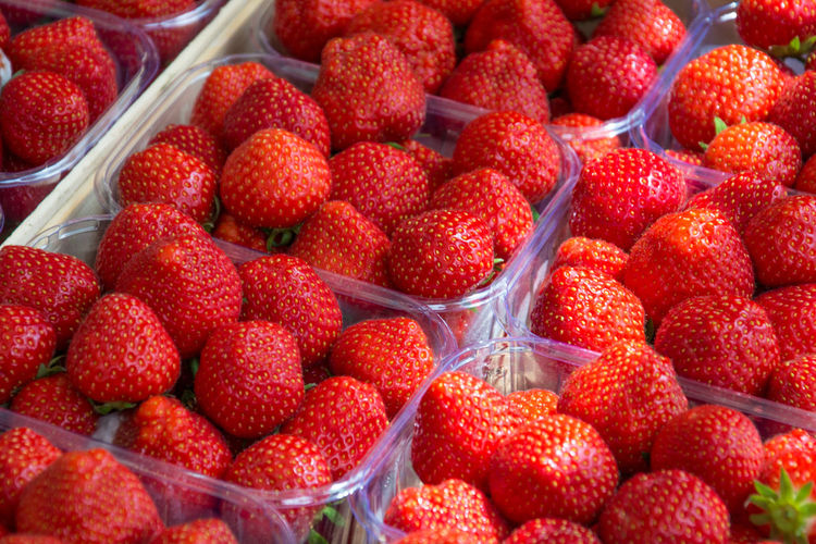 Full frame of strawberries for sale