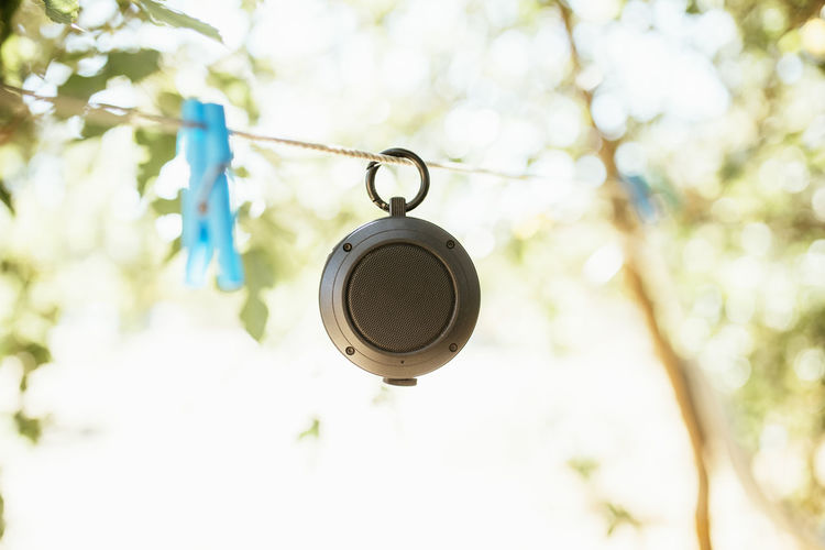 Low angle view of bluetooth hanging on clothesline