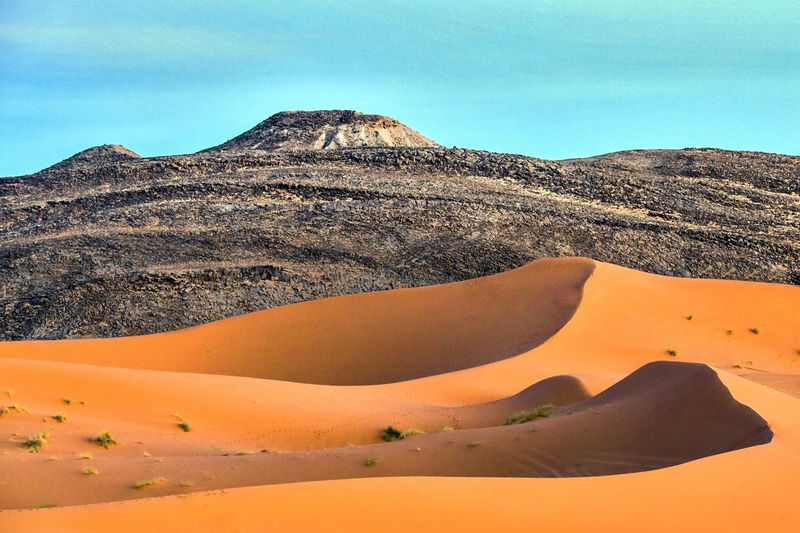 Scenic view of desert against sky, merzouga, morocco 