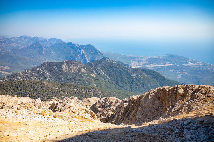 Scenic view of rocky mountains against sky